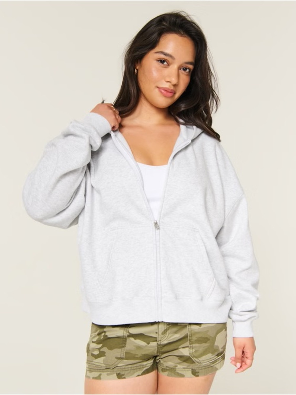Hollister Light Gray Zip-Up Hoodie
